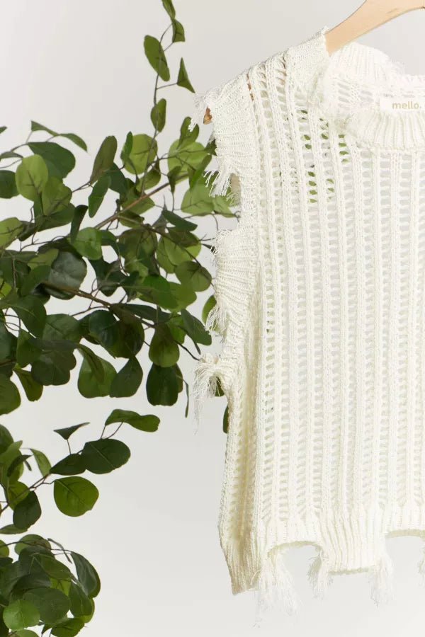 Mira Distressed Crochet Sweater Vest - Westly