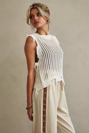 Mira Distressed Crochet Sweater Vest - Westly