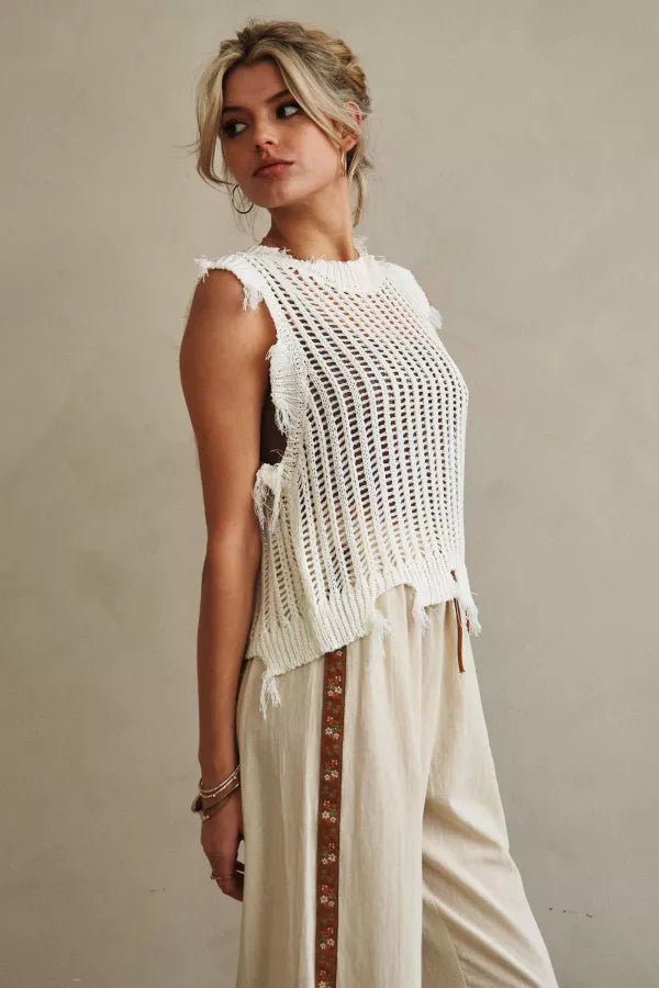 Mira Distressed Crochet Sweater Vest - Westly