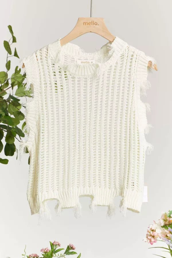 Mira Distressed Crochet Sweater Vest - Westly