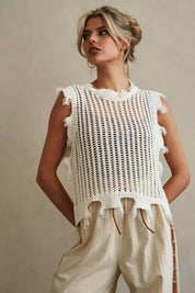 Mira Distressed Crochet Sweater Vest - Westly