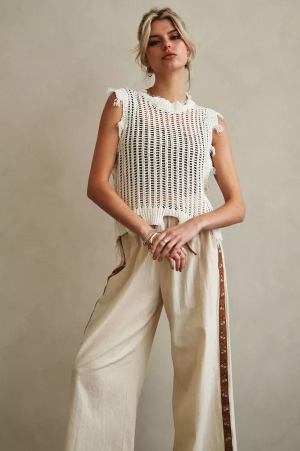 Mira Distressed Crochet Sweater Vest - Westly