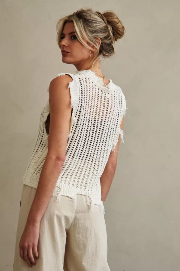 Mira Distressed Crochet Sweater Vest - Westly