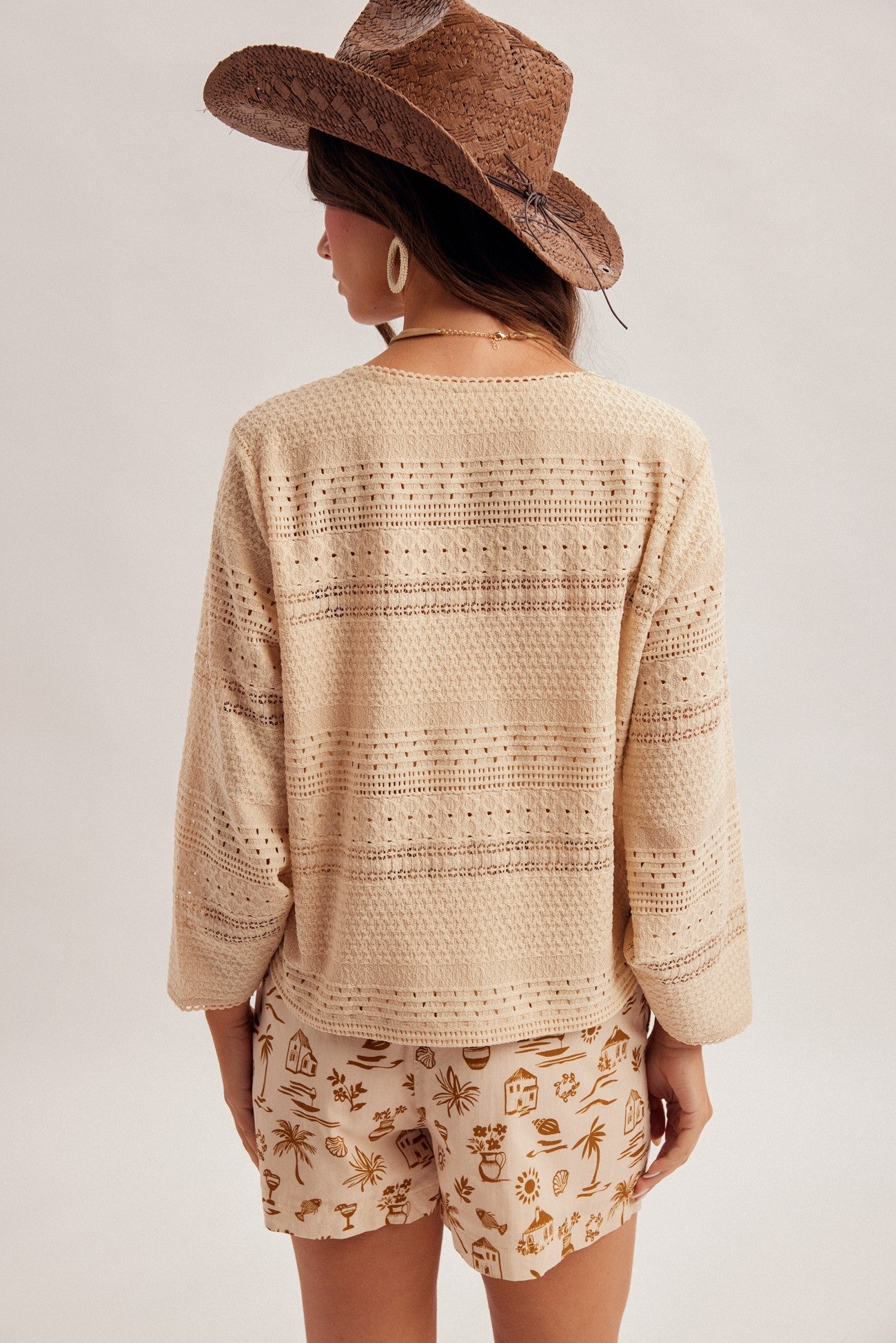 Mirage Lace Trim Drawstring Bell Sleeve Top - Westly