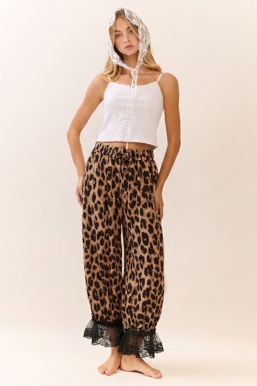 Mirelle Leopard Lace Hem Bloomer Pants - Brown Leopard