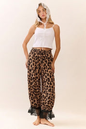 Mirelle Leopard Lace Hem Bloomer Pants - Brown Leopard