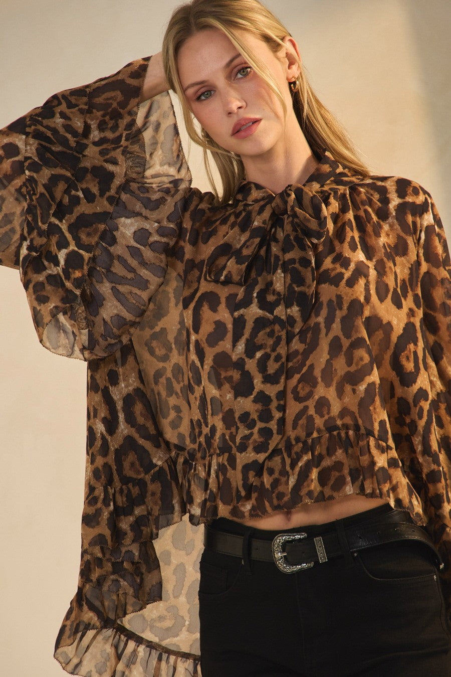Mirelle Leopard Ruffle Blouse - Brown Leopard