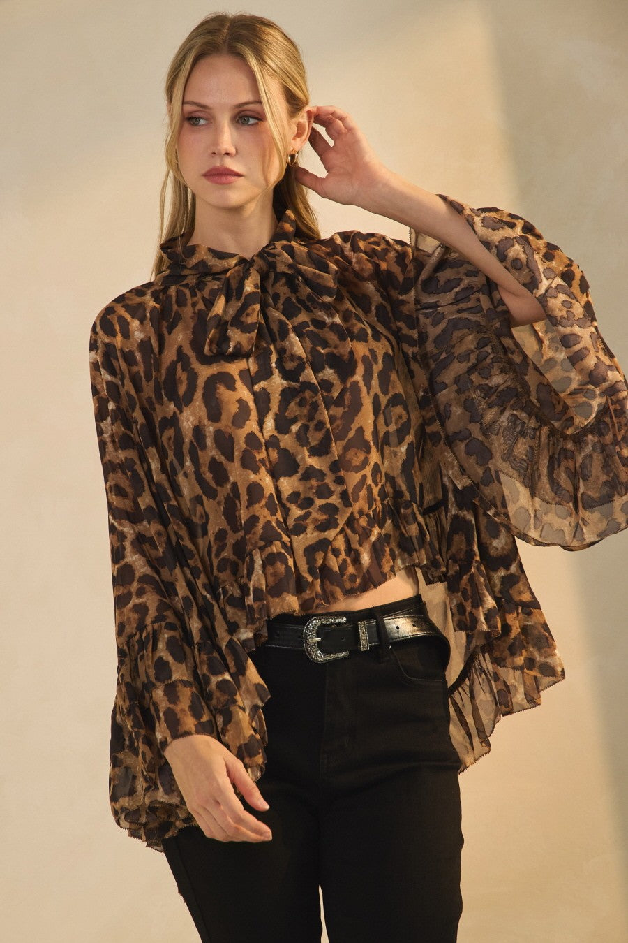 Mirelle Leopard Ruffle Blouse - Brown Leopard