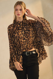 Mirelle Leopard Ruffle Blouse - Brown Leopard