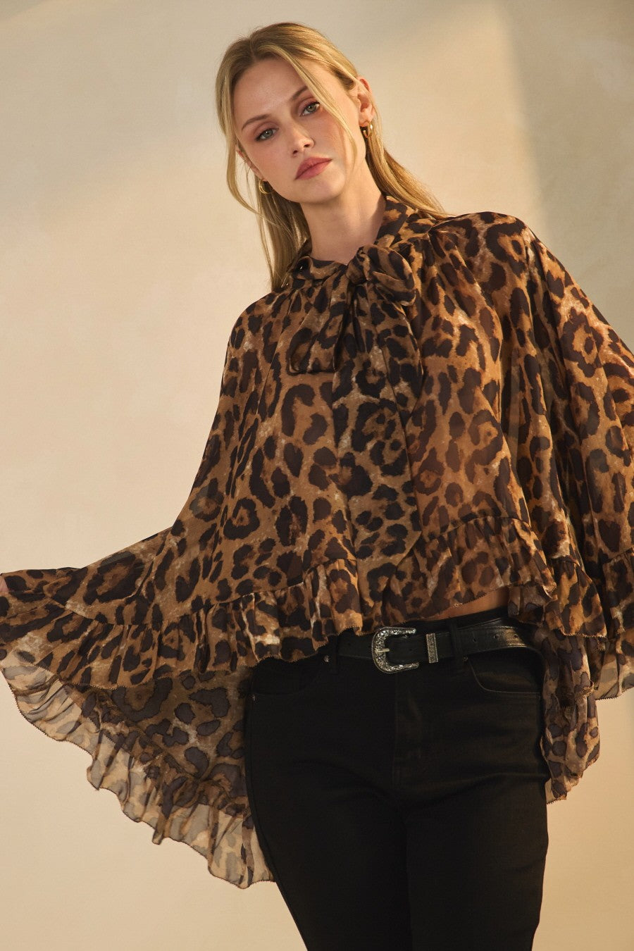 Mirelle Leopard Ruffle Blouse - Brown Leopard