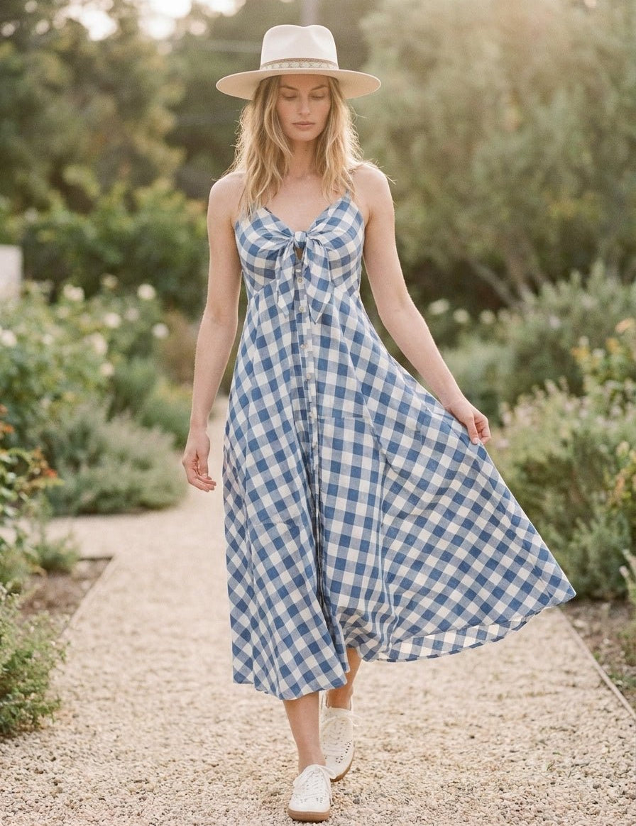 Misha Tie - Front Gingham Midi Dress - Westly