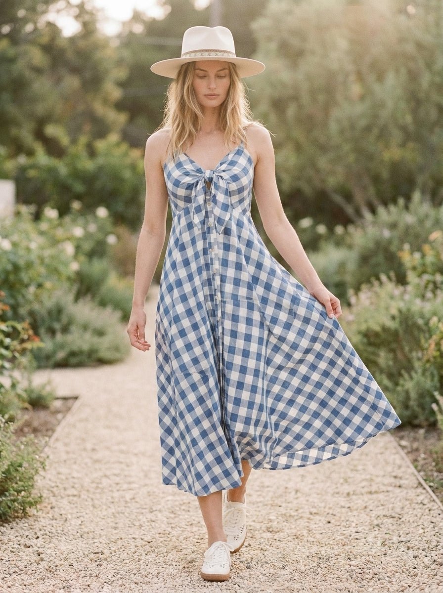 Misha Tie - Front Gingham Midi Dress - Westly