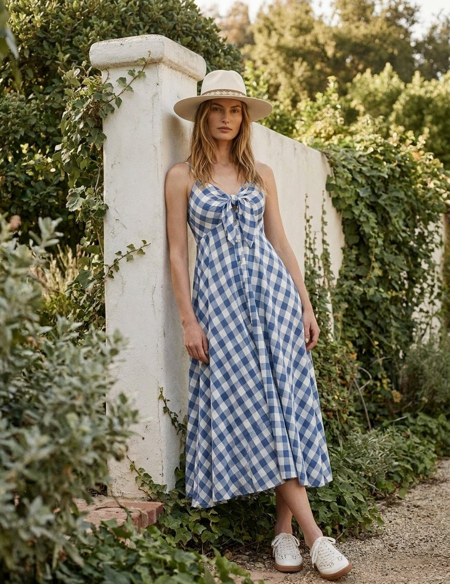 Misha Tie - Front Gingham Midi Dress - Westly