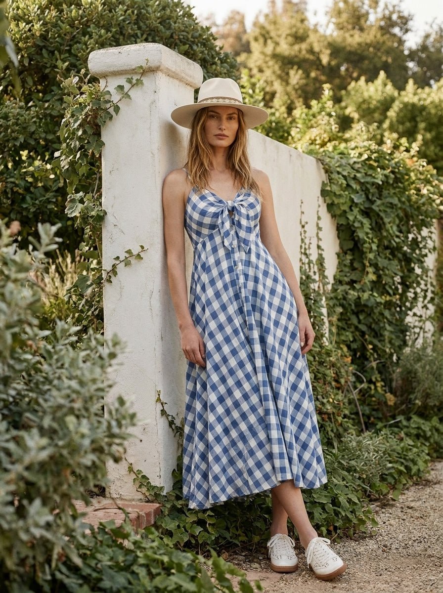 Misha Tie - Front Gingham Midi Dress - Westly