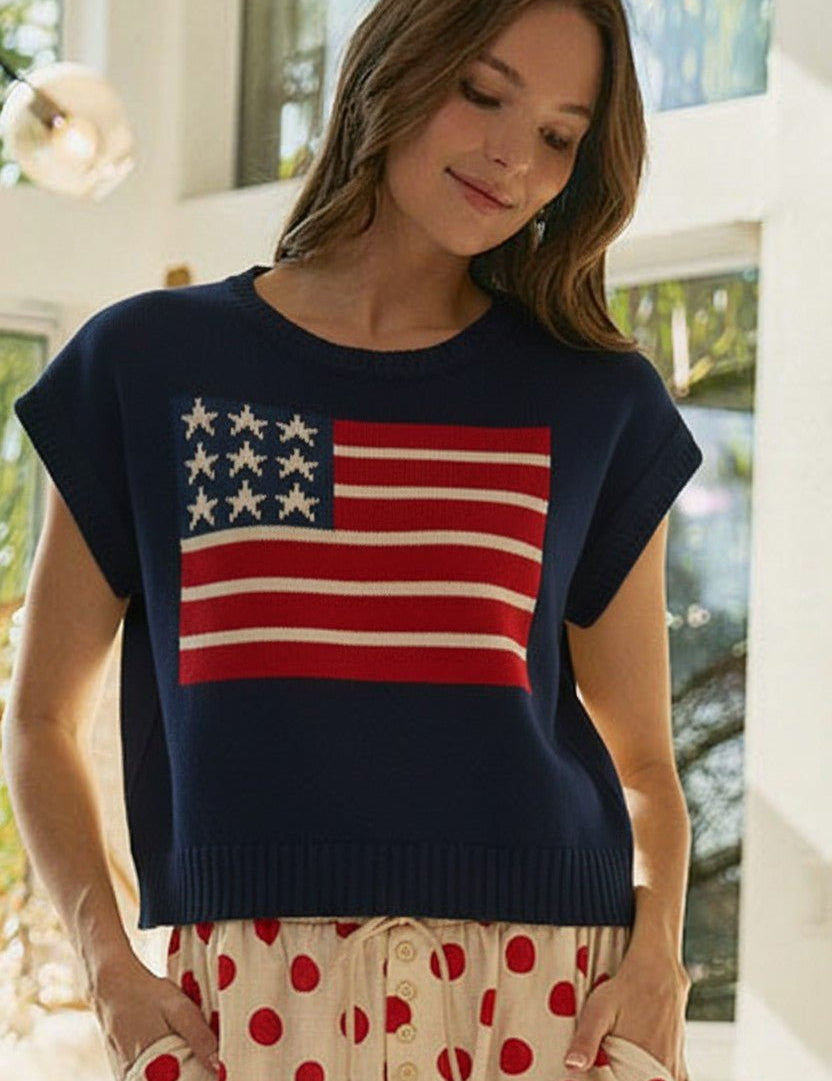 Miss Americana American Flag Knit Pullover - Westly