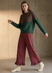 Mistletoe Plaid Ruffle Hem Wide Leg Pants - Westly