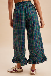 Mistletoe Plaid Ruffle Hem Wide Leg Pants - Westly