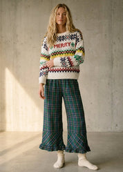Mistletoe Plaid Ruffle Hem Wide Leg Pants - Westly