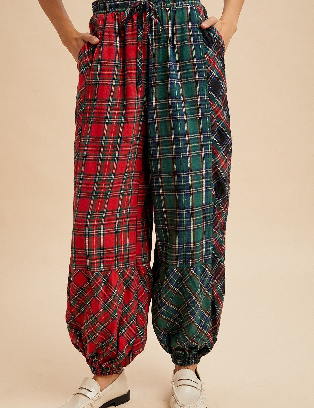 Mix Tape Mixed Plaid Balloon Pants - Westly