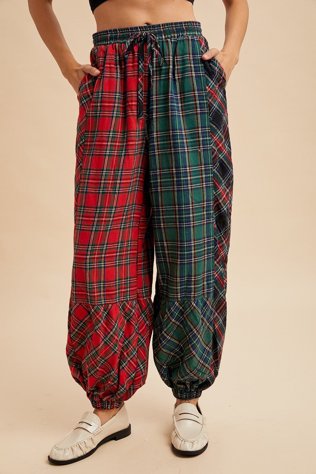 Mix Tape Mixed Plaid Balloon Pants - Westly