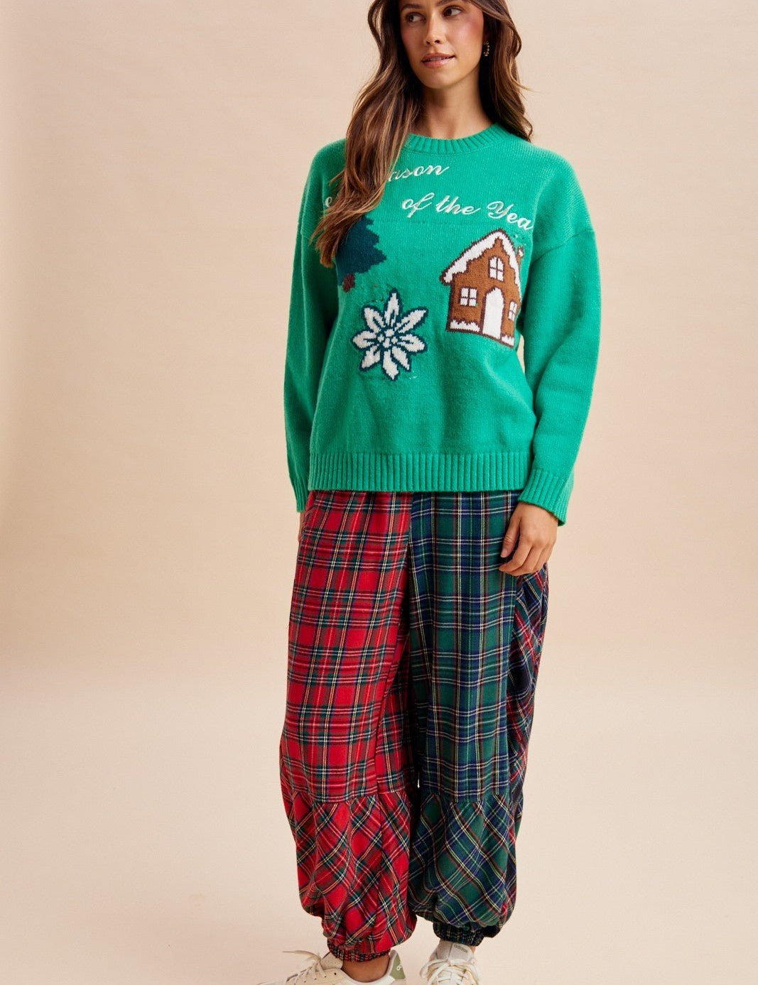 Mix Tape Mixed Plaid Balloon Pants - Westly