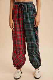 Mix Tape Mixed Plaid Balloon Pants - Westly