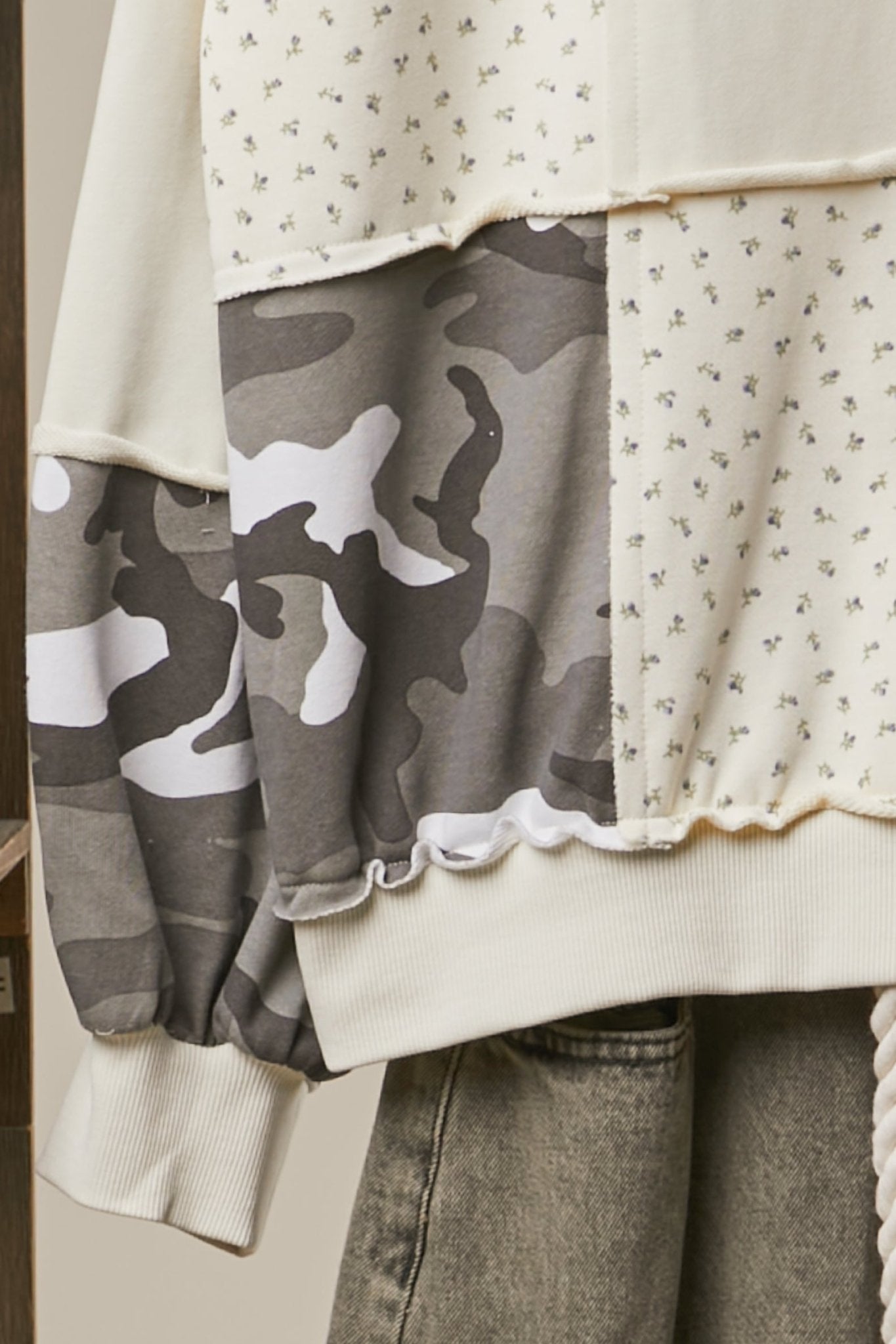 Mixed Signals Multi-Fabric Camo Patchwork Pullover - Westly