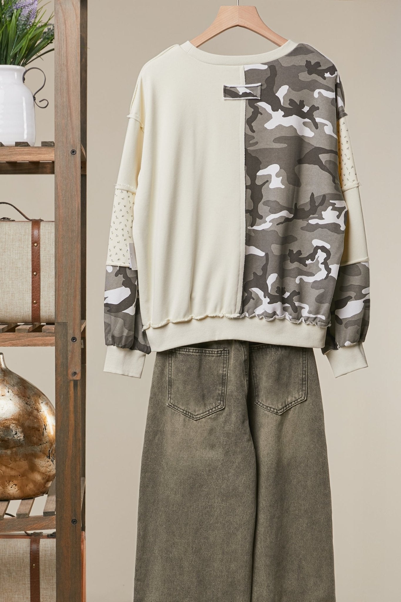 Mixed Signals Multi-Fabric Camo Patchwork Pullover - Westly