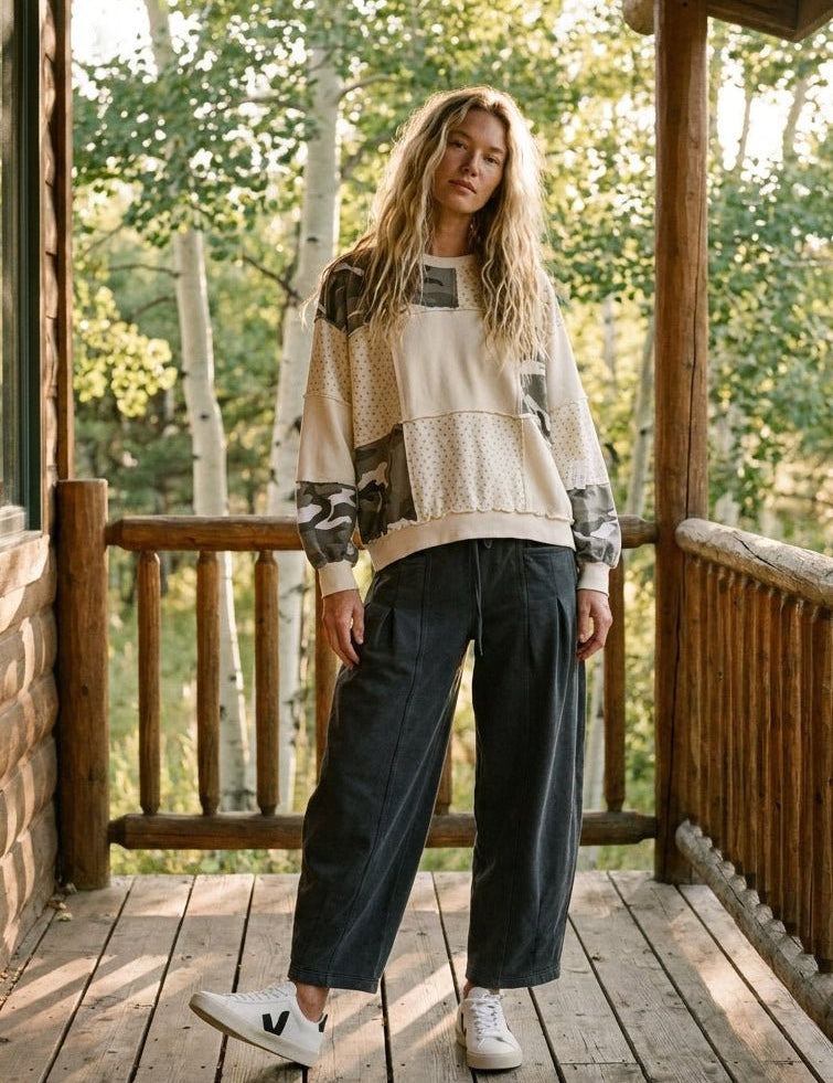 Mixed Signals Multi-Fabric Camo Patchwork Pullover - Westly