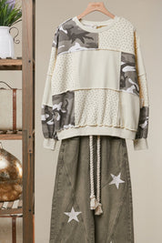 Mixed Signals Multi-Fabric Camo Patchwork Pullover - Westly