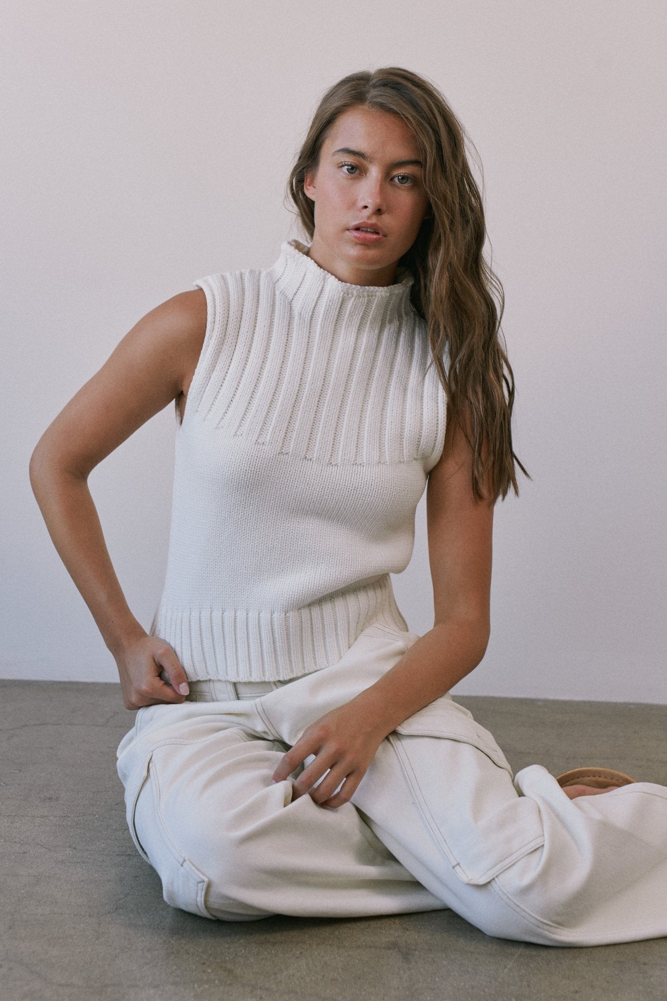 Mockingbird Ribbed Mock Neck Sweater Vest - Westly
