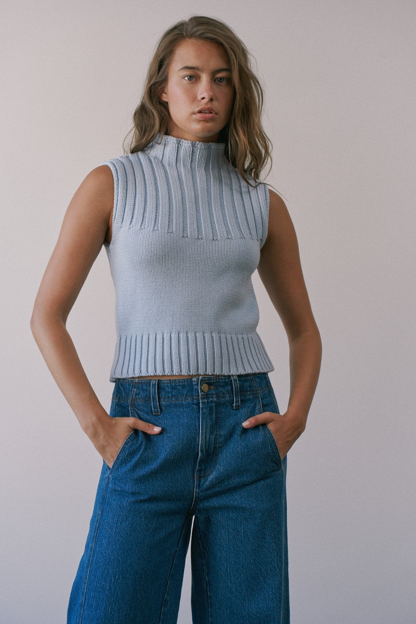 Mockingbird Ribbed Mock Neck Sweater Vest - Westly