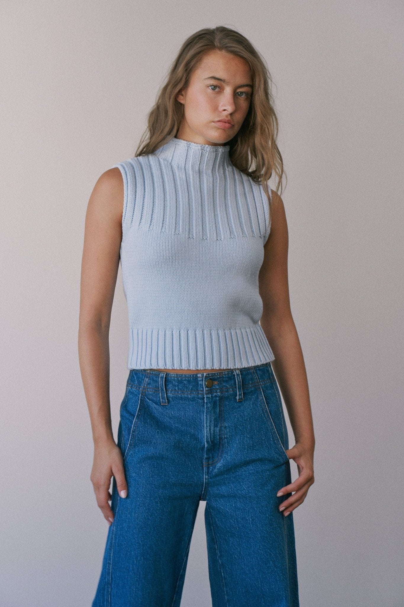Mockingbird Ribbed Mock Neck Sweater Vest - Westly