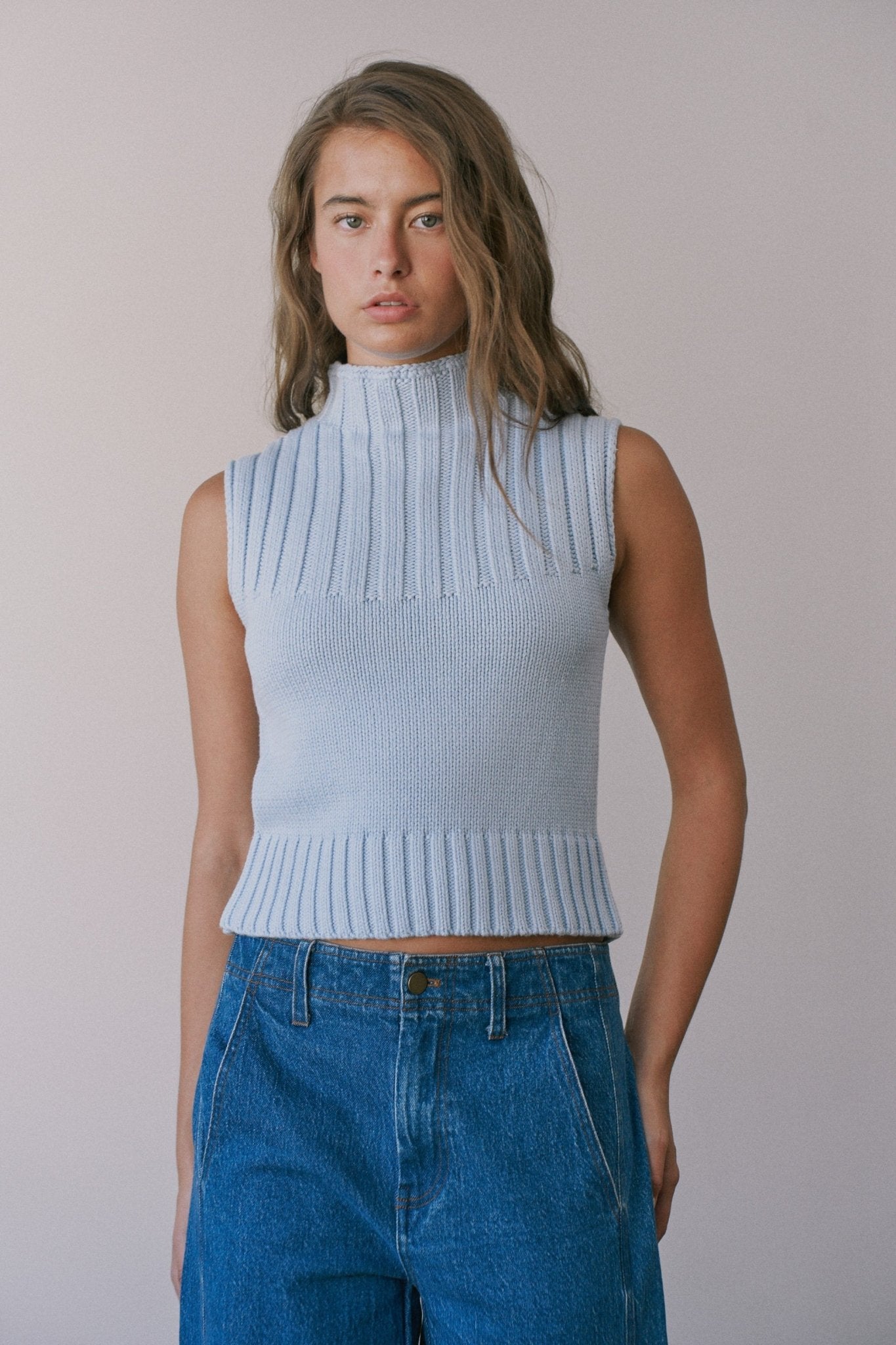 Mockingbird Ribbed Mock Neck Sweater Vest - Westly