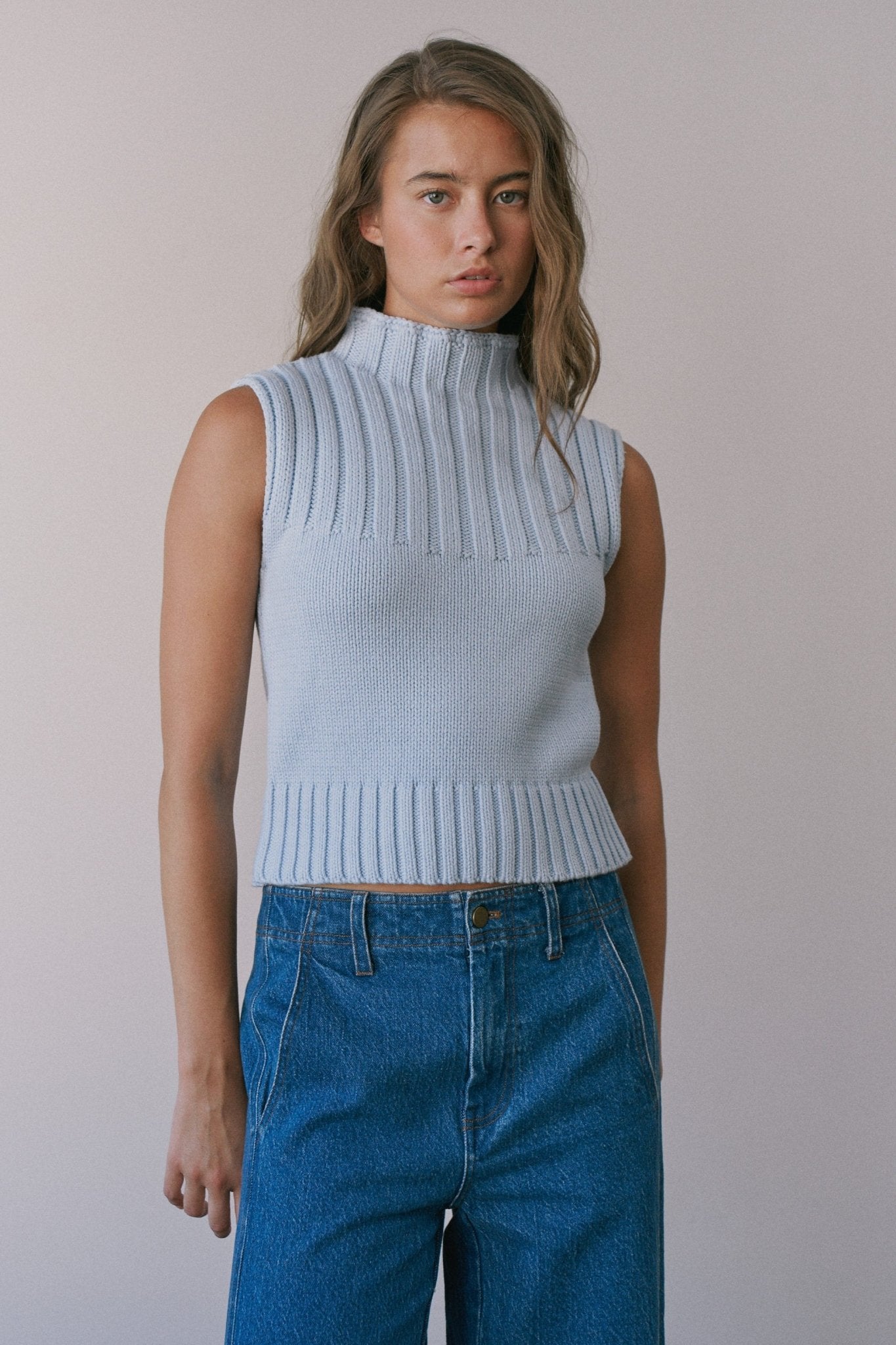 Mockingbird Ribbed Mock Neck Sweater Vest - Westly