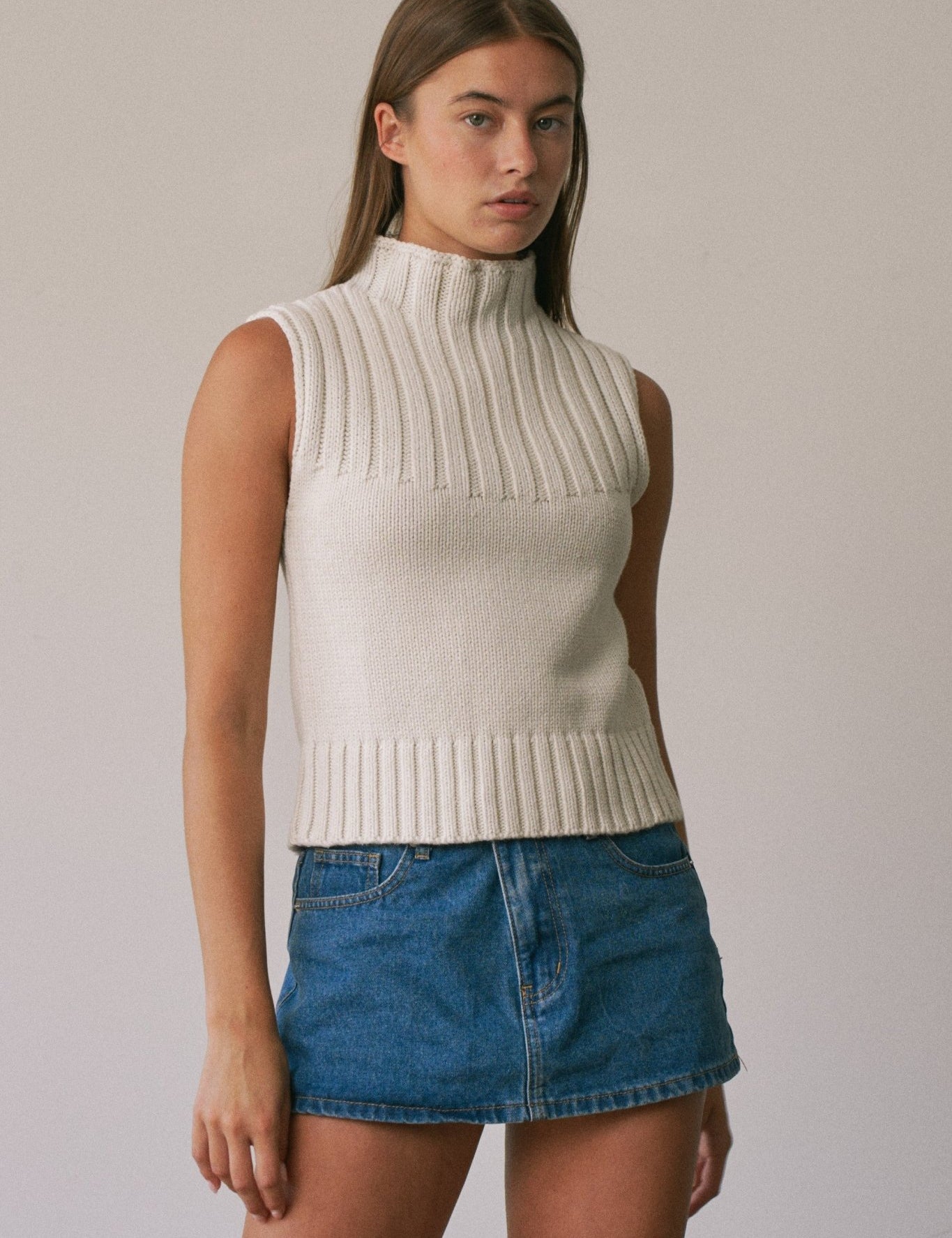 Mockingbird Ribbed Mock Neck Sweater Vest - Westly