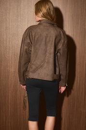 Montclair Faux Leather Biker Jacket in Dark Brown - product photo 4