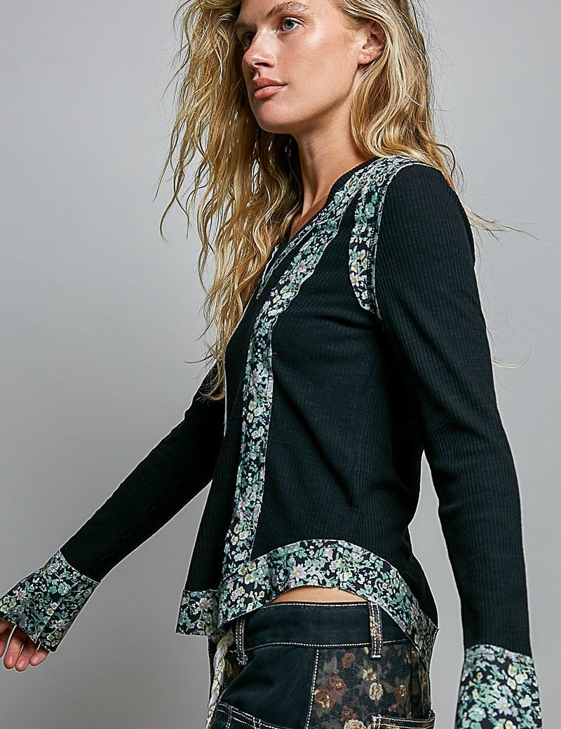 Moonflower Floral Trimmed Long-Sleeve Top - Westly