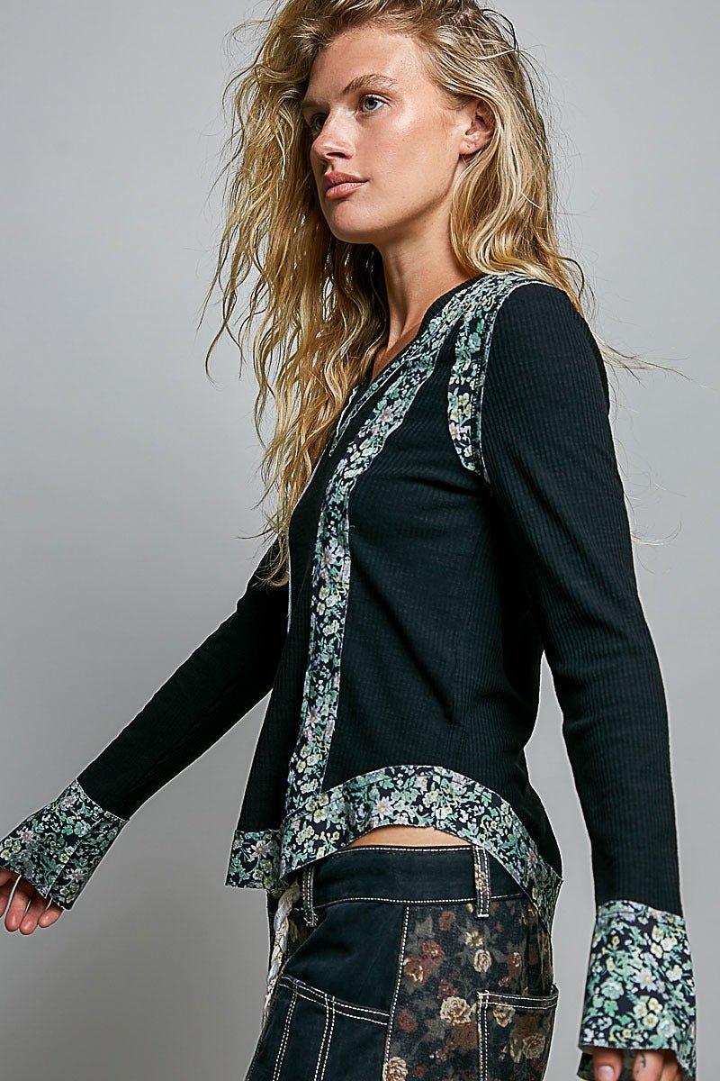 Moonflower Floral Trimmed Long-Sleeve Top - Westly