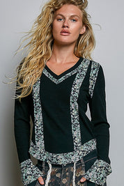 Moonflower Floral Trimmed Long-Sleeve Top - Westly
