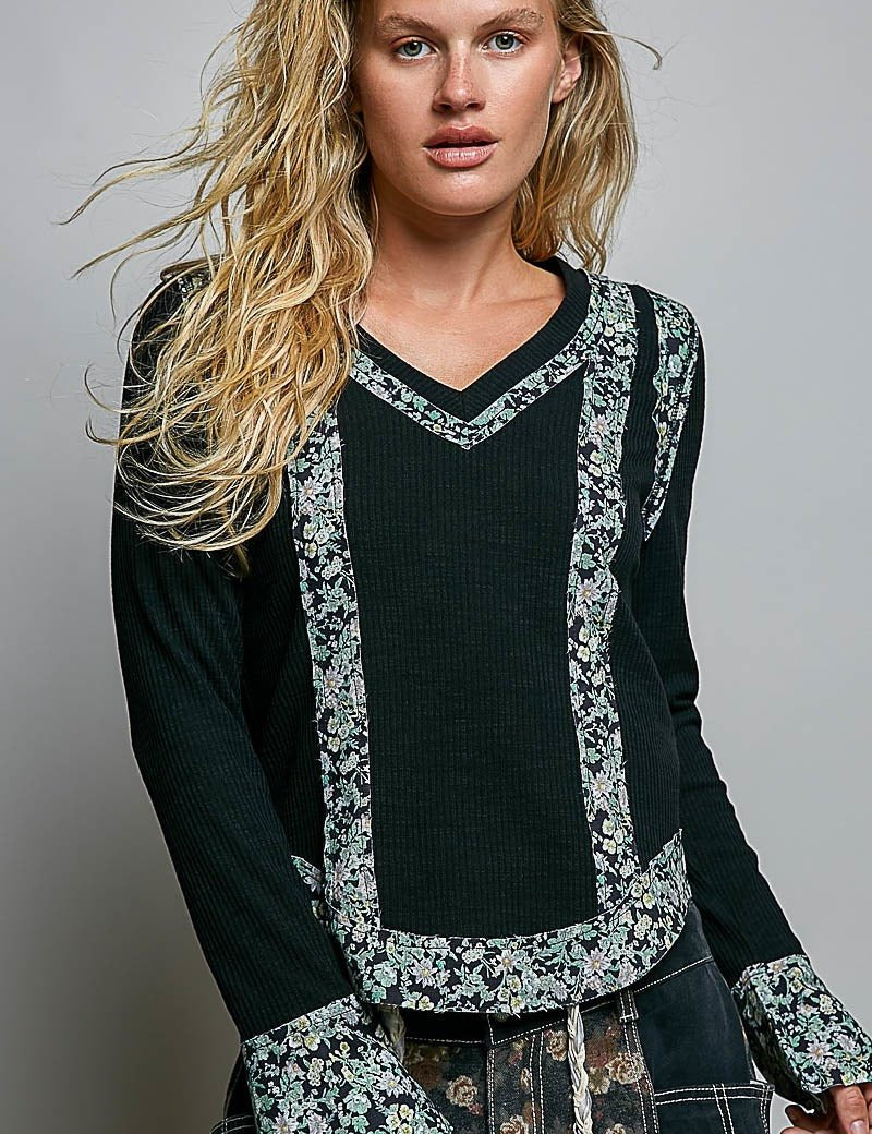 Moonflower Floral Trimmed Long-Sleeve Top - Westly