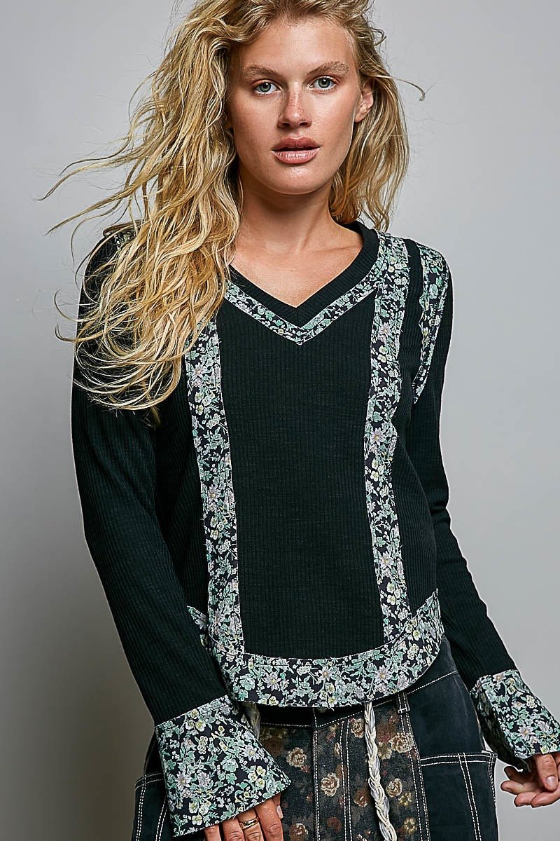 Moonflower Floral Trimmed Long-Sleeve Top - Westly