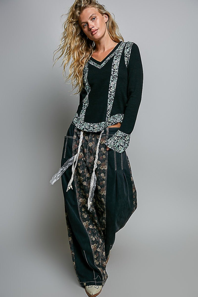 Moonflower Floral Trimmed Long-Sleeve Top - Westly