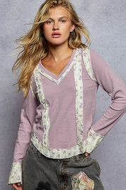 Moonflower Floral Trimmed Long-Sleeve Top - Westly