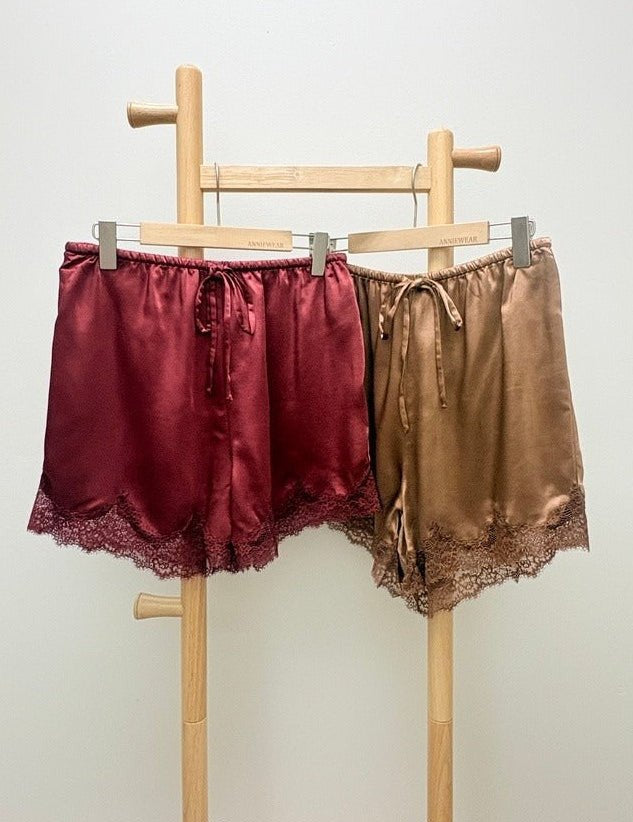 Moonlight Lace Trim Satin Drawstring Shorts - Westly