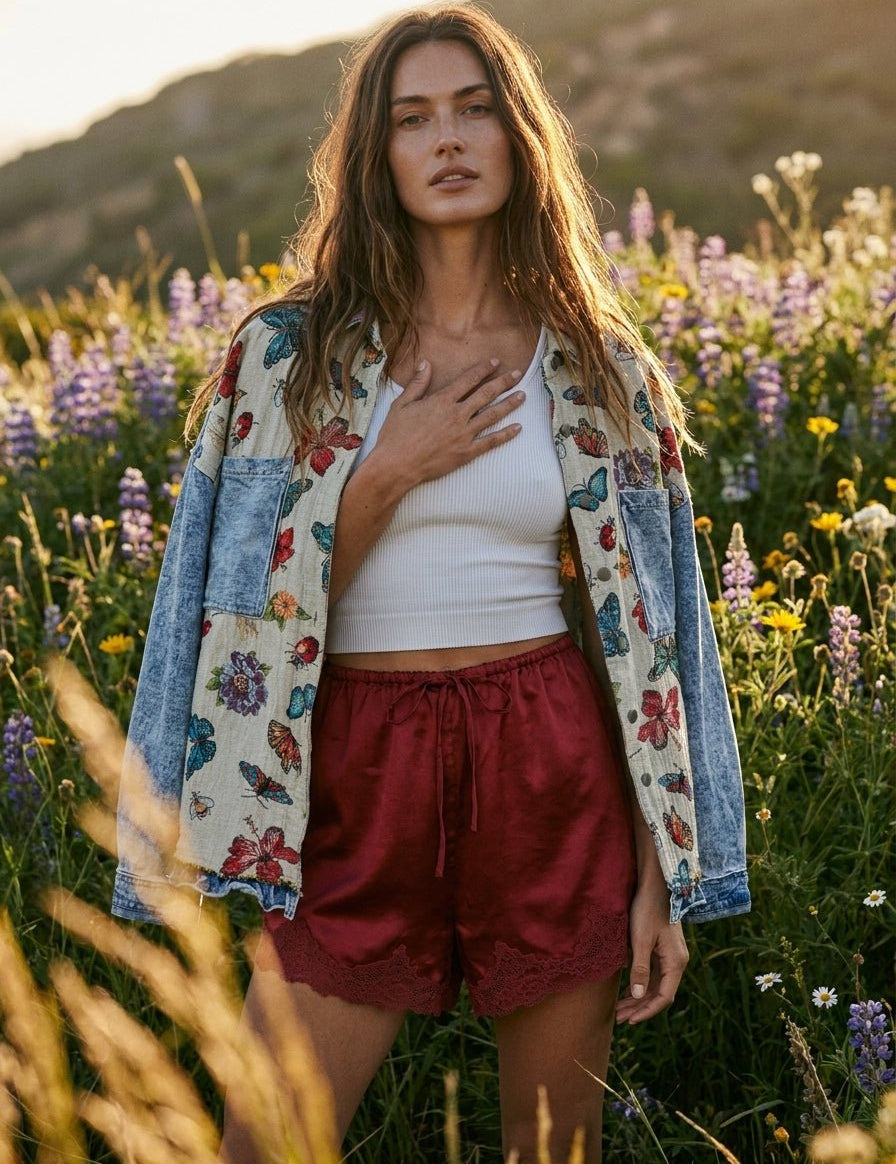Moonlight Lace Trim Satin Drawstring Shorts - Westly