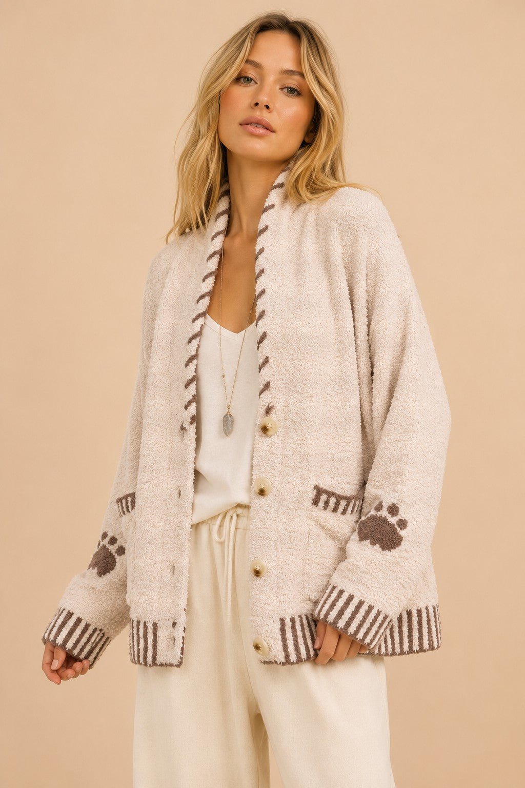 Moonrise Bear Motif Knit Cardigan - Westly