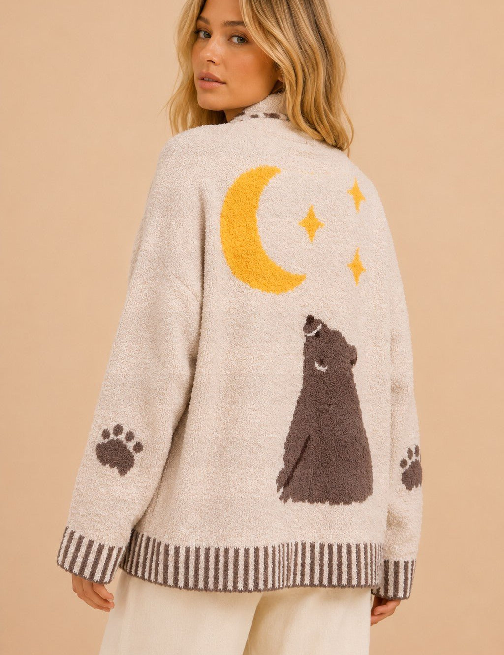 Moonrise Bear Motif Knit Cardigan - Westly