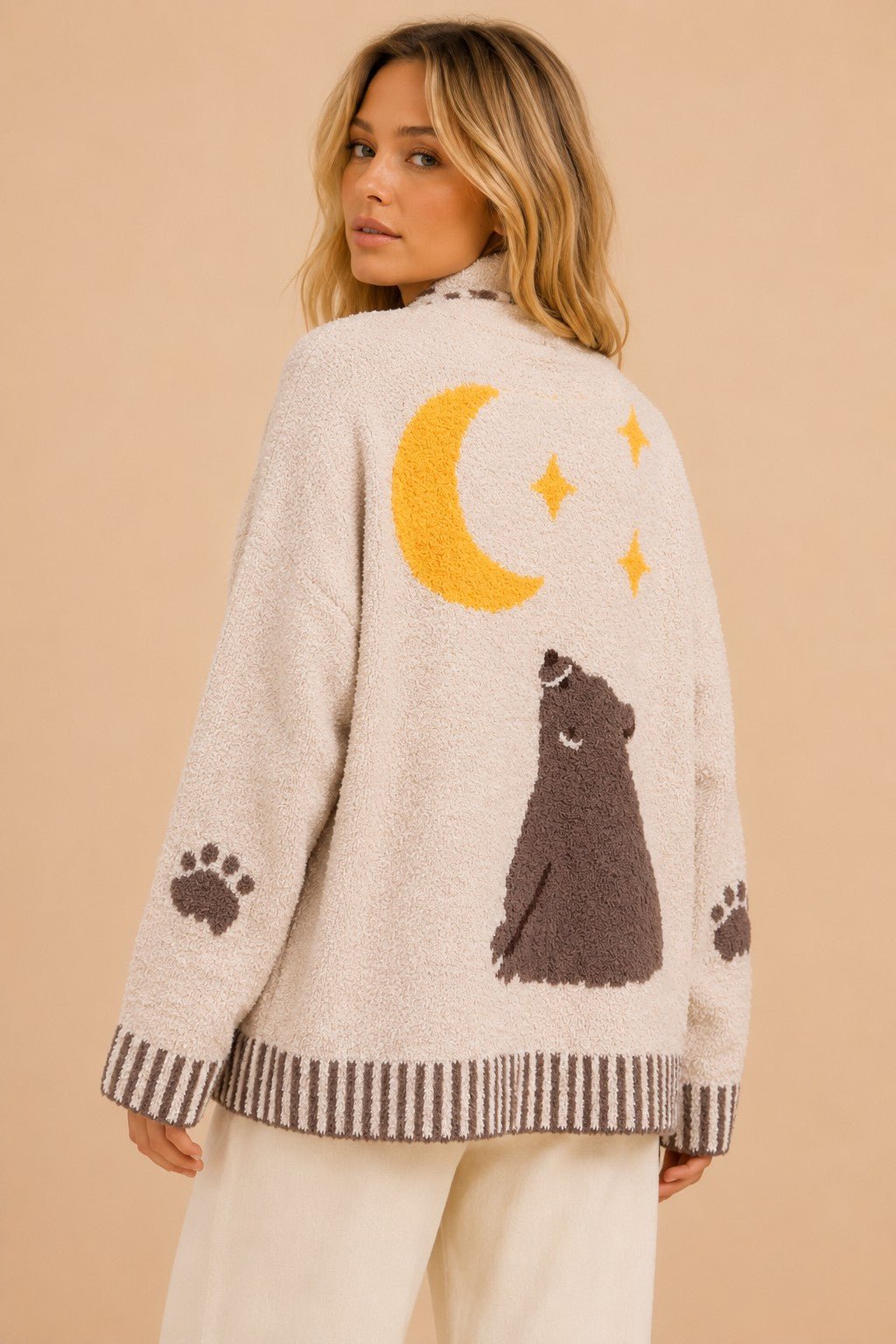 Moonrise Bear Motif Knit Cardigan - Westly