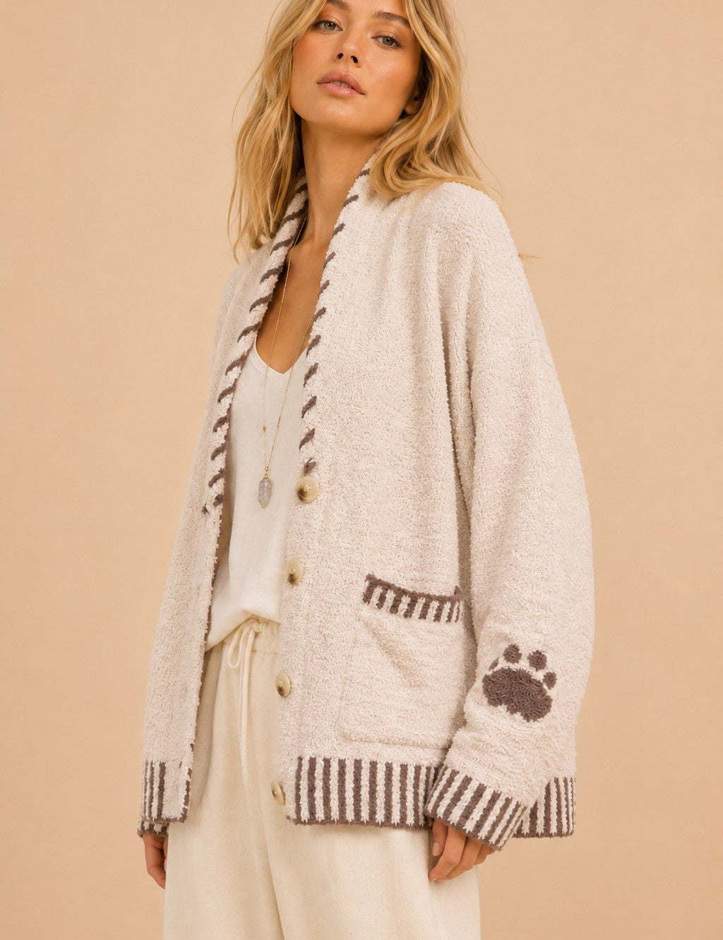 Moonrise Bear Motif Knit Cardigan - Westly